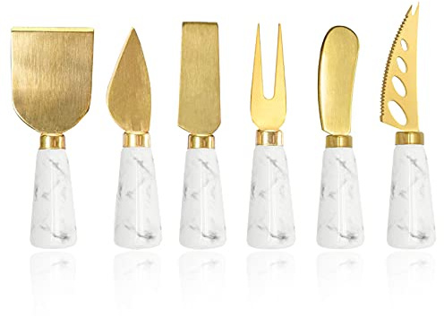 Apusu Charcuterie Board Accessories - 6 Piece Cheese Knife Set With Marble Handle - Spreader and Butter Knives for Cheese Kit Cutter (Marble)
