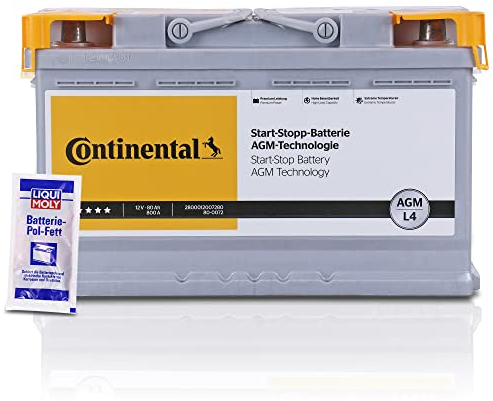 CONTINENTAL 2800012007280 Starterbatterie Autobatterie AGM-Batterie L4 12V 80Ah 800A + 1x 10g LIQUI MOLY Batterie-Pol-Fett
