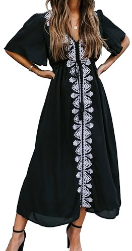 YouKD Lång kaftan för kvinnor, maxiklänning, bohemisk strandrock, täckande plagg för baddräkt, strandplagg, en storlek