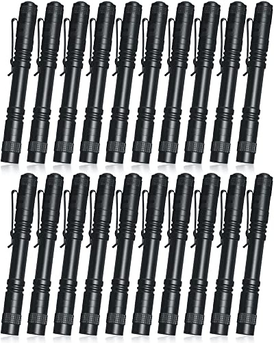 Vinsot 20 Pcs LED Pocket Flashlight Mini Small Handheld Pen Light Bulk Rechargeable Tactical Torch with Clip for Police Camping Inspection Security(5.12 Inch), Black