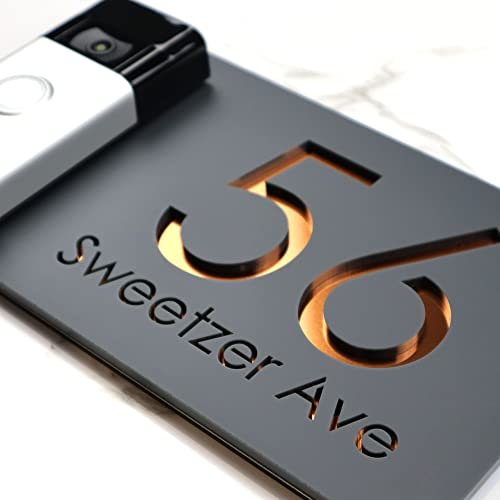 K Smart Sign | Bellissima Video Doorbell house sign for Nest Ring Wifi door bell | Dark Gray - Copper Chrome Mirror | Contemporary | 300mm x 160mm