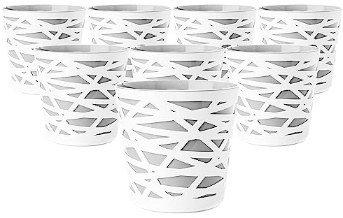 2friends Blumentopf-Übertopf 8er Set mit 3D-Effekt, Kunststoff, mit herausnehmbarem Einsatz, 2-in-1 Blumentopf Durchmesser 15 cm, grau/weiß, Made in EU