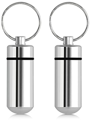 kwmobile 2x Boîte à pilules - 2x Mini boite à comprimés avec anneau porte-clés - Pilulier portable médicament bureau voyage - argenté