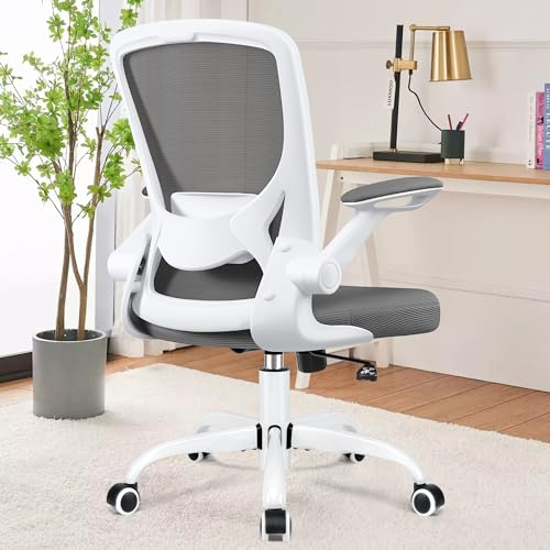 KERDOM Bürostuhl, Ergonomischer Schreibtischstuhl mit Klappbaren Armlehnen, 360° Drehstuhl Mesh Computerstuhl 9060 Dunkelgrau