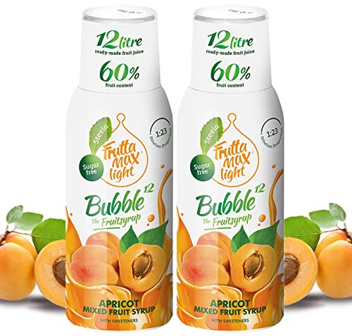 FruttaMax Sirop d’Abricot Sans Sucre – 60% de Fruit Réel | Sirop à Faible Teneur en Calories pour Sodas, Cocktails & Desserts – 2 x 500 ml