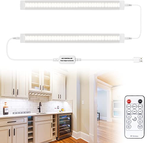 AIBOO Unterbauleuchte Küche Led, Dimmbare USB Schrankbeleuchtung Mit Fernbedienung Für Schrank,Schränke, Schränke, Vitrinen(Natürliches Weiß,2 Pack)
