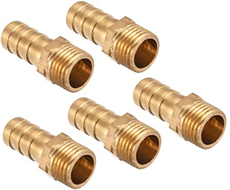 QUARKZMAN 5pz Spinato a G1/4 Maschio Filettatura Tubo 10mm Ottone Oro | Dritto Barba Tubo Raccordo, per Aria Acqua Carburante Pneumatico Flessibile