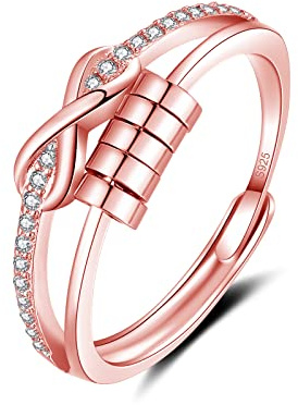 Deyanse Anxiety Ring, 925 Sterling Silber Anti Stress Ring, Bead Spinner Angst Ringe für Frauen Damen, Rose Gold Endlos Unendlichkeits ringe, Offen Einstellbar Spinner Fidget ring Anti-stress Damen