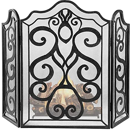 Antiker Kaminschirm, festlicher Kaminschutz mit Scrollwork-Design, freistehende Paneel-Funkenschutz-Sicherheitsabdeckung für Weihnachten Decoration
