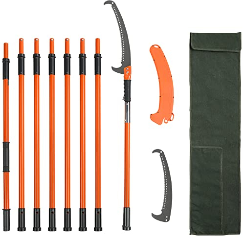 VEVOR Manual Pole Saw, 7.3-27 ft Extendable Tree Pruner, Sharp Steel Blade High Branches Trimming, Manual Branch Trimmer with Lightweight 8 Fiberglass Handles, for Pruning Palms and Shrubs