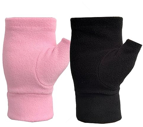 2 Paar Fleece Fingerlose Handschuhe mit Daumenloch für Damen & Herren Winter Halbe-Finger Handschuhe Touchscreen Handschuhe Fahrhandschuhe Unisex Pulswärmer Handschuhe für Skifahren Radfahren