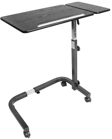 KMINA Table de Lit Médicale à Roulette Réglable en Hauteur et en Largeur, Noir, Table Roulante pour Lit Médicalisé, Plateau Inclinable en Forme de C