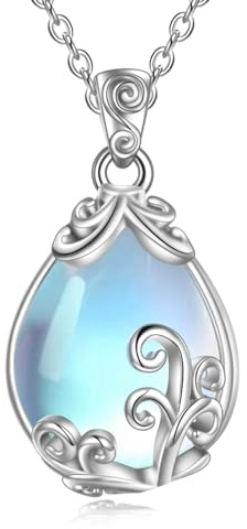 POPLYKE Sterling Silber Edelstein Filigran Teardrop Anhänger Halskette Kristall Schmuck für Frauen