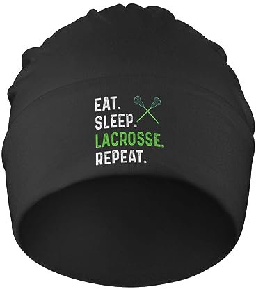 501 Damen Herren Beanie Mütze Eat Sleep Lacrosse-Wiederholung Slouchy Beanie Mütze Weich Chemo Turban Kopftuch Bequeme Chemo Hut Für Jungen Angeln Laufen