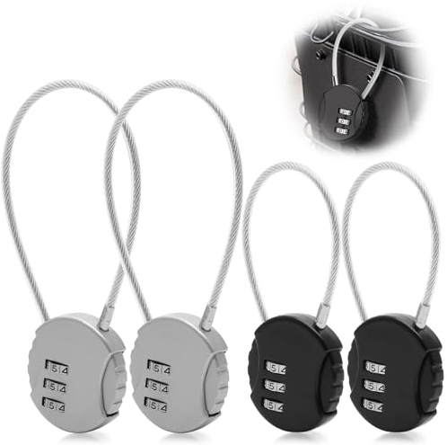 4 Pezzi Lucchetto Cavo Acciaio con Combinazione, Lucchetto Combinazione 3 Cifre, Lucchetto Corda Combinazione Lungo, Lucchetto Valigia Combinazione Piccolo per Aereo, (2 Dimensioni)