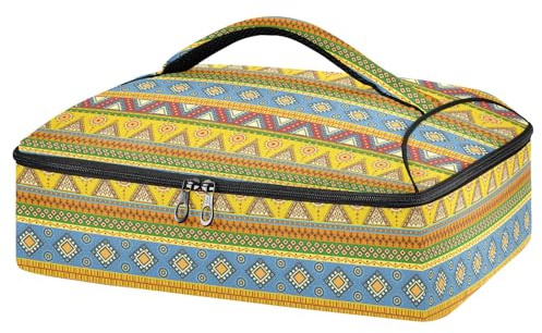 Mnsruu Aztec - Contenitore per casseruole senza cuciture, per cibi caldi o freddi, borsa termica per casseruole con coperchio, per viaggi, feste, picnic, Modello senza cuciture azteco, Taglia unica