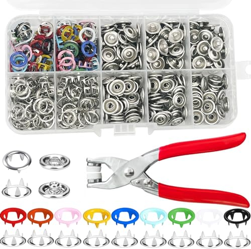 luckaide Druckknopf Set Mit Zange, 100 Set Druckknöpfe Ohne Nähen, Druckknöpfe mit Zange, Jersey Druckknöpfe Metall, Hohle Druckknopf Zange für DIY Basteln, Kleidung(10 Farben)