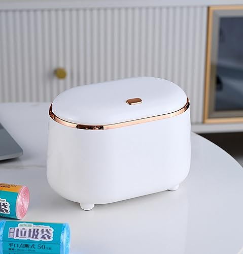 Yuzita Mini desk bin with lid,small Plastic trash can for kitchen bathroom office countertop,desktop Waterproof rubbish bin with 50 trash bags(White)