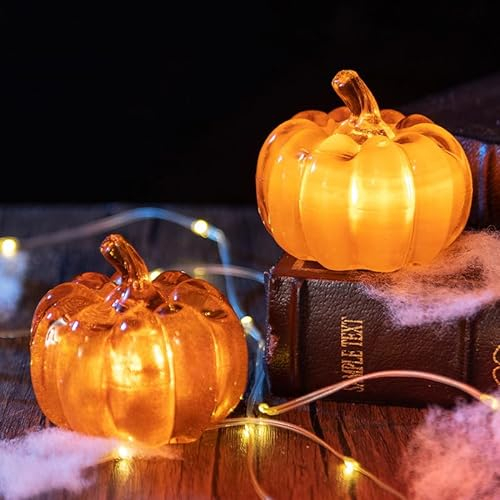 ACAREY 2 Stück Herbstdeko Kürbis Laterne, Herbst Deko Kürbis Deko mit LED Licht, Herbst Dekoration Halloween Deko Kürbis Beleuchtet Für Erntedankfest Halloween Weihnachten Tischdeko Innen Party