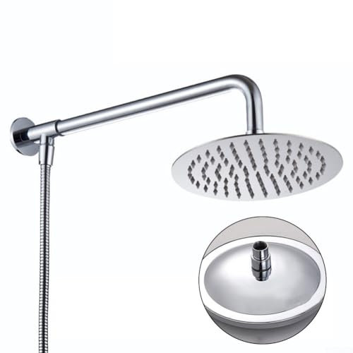 Grand pommeau de douche en acier inoxydable pour salle de bain, économie d'eau, ensemble de douche (circulaire de 15 cm + barre horizontale + tuyau)