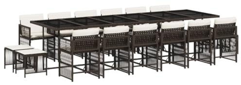 vidaXL Garten Essgruppe 17-TLG., Gartenmöbel Set Tisch mit 12 Stühle 4 Hocker, Gartengarnitur mit Kissen, Sitzgruppe Essgarnitur Terrasse, Braun Poly Rattan