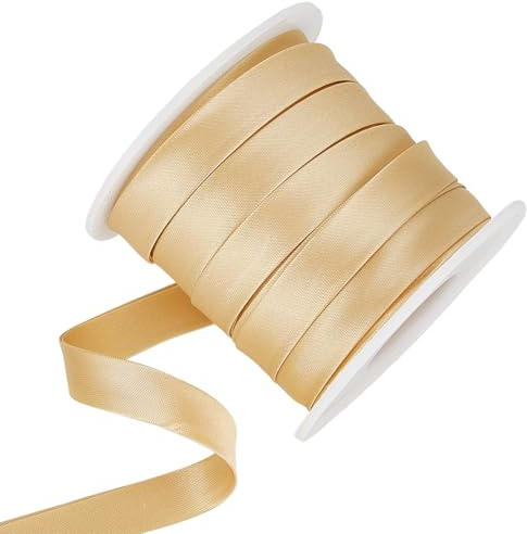 BENECREAT 13.6 Yard/12.5M Satin Bias Band 12mm Double Fold Satin Binding Bias Band für Cheongsam Dekoration, Kleidung säumen Paspel, Hell Khaki