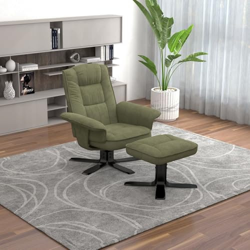 IDIMEX Relaxsessel Charly mit Hocker grün - TV Sessel mit Verstellbarer Rückenlehne, Wohnzimmersessel mit Seitenfach und Beinablage, Loungesessel aus Kordstoff