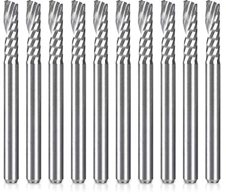 Hztuang Paquete de 10 bits de Router CNC 1/8 Pulgada Espiral de Varilla Conjunto de Molino de Fresa de Acero al Tungsteno Grabado Herramientas de Escultura para MDF Wood Acrylic PVC