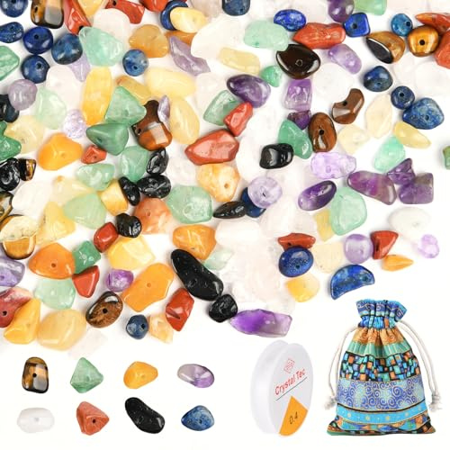 HOTUT Perlen zum Auffädeln Kristalle,400 Stück Perlen Kristall Steine 5-8mm,Perlen zum Auffädeln für DIY Edelsteine Armband Halskette Schmuckherstellung