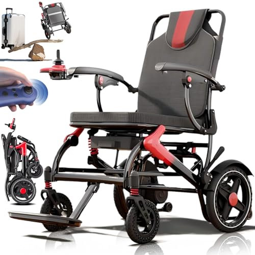 Bueuwe Tragbarer Elektrischer Rollstuhl, Mit Fernsteuerung, Ultraleicht und Zusammenklappbar, Mit 15A Lithium-Batterie,Reichweite 30 km, 16.8 kg, Belastung 150 kg