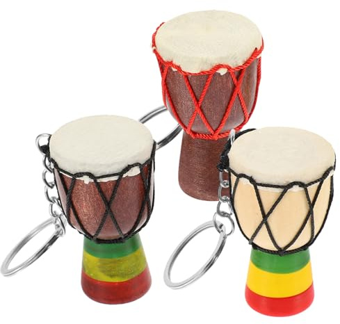 LIFKOME Portachiavi Mini a Forma di Tamburo Africano in Legno Metallo | Ciondolo Leggero, Tocco Confortevole, Stile Adorabile, Souvenir da Viaggio, Confezione da 3 Pezzi Stile Casuale
