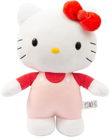 Hello Kitty 30 cm Plüschtier – mit rosa Cord-T-Shirt und rosa Latzhose, weich und kuschelig, Altersgruppen – inklusive Geschenkbox, entzückbares Sammlerstück