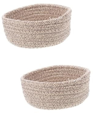 2St Geflochtener Korb aus Rattanimitat Geflochtener Schlüsselkorb Tabletts Weidenkorb Deckenkorb Allzweckkorb ablagekörbe Snackhalter fürs Wohnzimmer Korb aus Baumwollseil Grey BUGUUYO