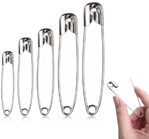 50 SAFETY PINS Assorted 5 Sizes - Small Medium Large Safety Pins For Clothes - Perfect for Arts Crafts Sewing Hemming Dressmaking Sewing Textile Fabric Baby Clothing - Strong Nickel Plated Craft Pins
