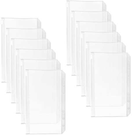 12 Pcs Ringbuch A6, Transparente Dokumententasche A6, Bindertaschen 6 Löcher, Zip Beutel Wasserdicht, Budget Binder, Klarsichthüllen für Umschlag Planung Loseblattbeutel Dokumente Foto Rechnungen