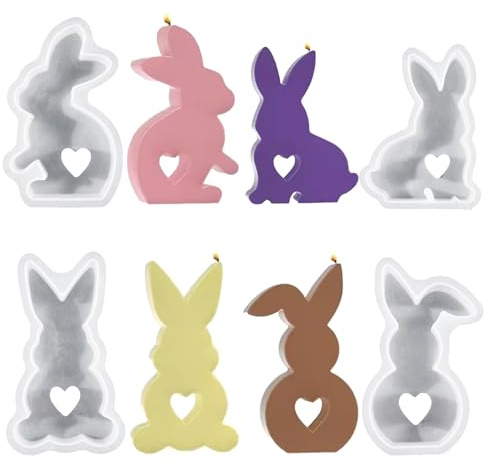 SKDFHOD 4 Stück Silikon Gießform, für 3D Kaninchen Gießform Silikonform, Dekoration Weihnachten, Ausgießen mit Kreativ-Beton, Schmuck-Beton, Raysin-Gießpulver, Wachs für Gips zum Gießen