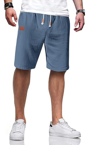 TARAINYA Algodón Lino Pantalones Cortos Hombre Cordon | 71%Algodón,29%lino;Corte Normal;Cintura Elástica Con Cordón;Playa;Informal;Verano
