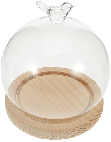 FUNOMOCYA Garden Cloche Display Dome Base Preserved Flower Glass Dome Diy Craft Glass Bird Shape Knob