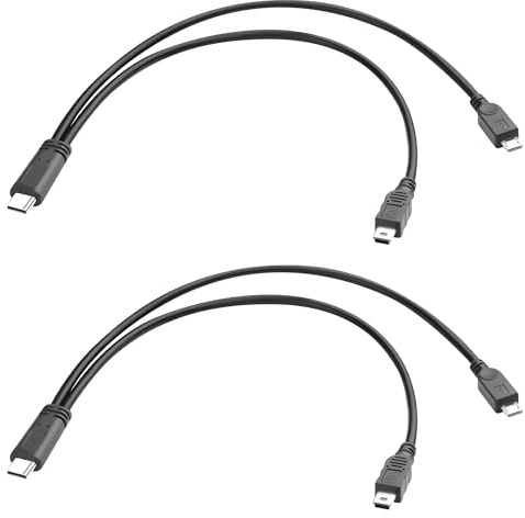 QIANRENON USB C auf Micro USB & Mini USB 1 to 2 Kurzes Ladekabel 5V 3A USB Typ C Stecker auf Micro USB + Mini USB Stecker Splitter Anschluss Aufladen Kabel, Kein Datentransfer, 30cm/11.8in, 2Pcs
