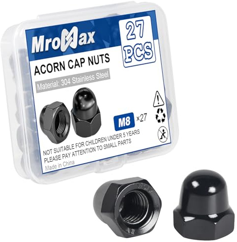 M8 Black Acorn Cap Nuts, 27Pcs M8-1.25, 304 Stainless Steel(18-8) Crown Cap Nut for Bolt, Dome Head Hex for Indoor Outdoor, Black Finish