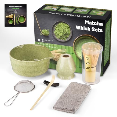 Juego de 7 Piezas de Matcha Para Ceremonia Japonesa, Juego de Batidor de Matcha, Para la Ceremonia Del té, la Bebida (Green tea, 100% Bamboo)