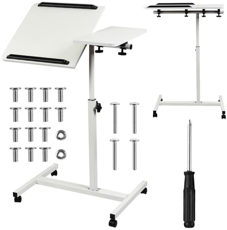 Maclean Mobil laptopbord | justerbar höjd 59–89 cm | lutbar dubbelplatta upp till 90° | rullbar med broms | kan belastas upp till 30 kg | ergonomiskt datorbord (vit)