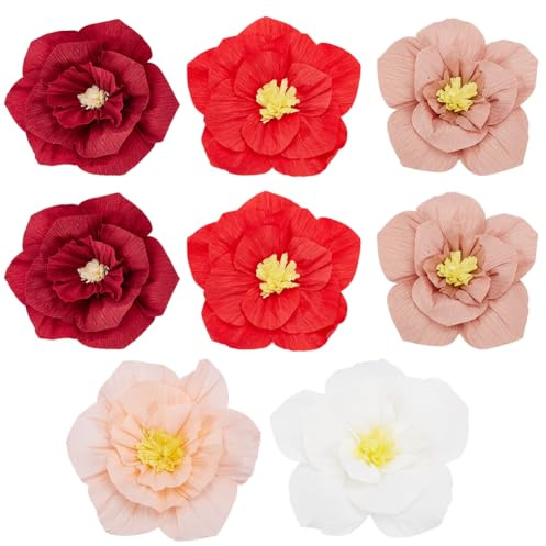 FREEBLOSS 8 Stück Papierblumen Künstliche Krepppapierblumen Für Wanddekoration Hochzeit Geburtstag Brautparty Dekorationen (Rot Rosa Weiß)
