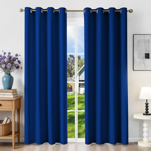 Runyéla Verdunklungsvorhänge mit Ösen Gardinen 2er Set, Thermovorhang Hitzeschutz H 200 x B 140, Vorhänge Blickdicht Königsblau, Ösenvorhang für Schlafzimmer Wohnzimmer Blackout Curtain