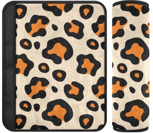 2 fundas acolchadas para cinturón de seguridad con estampado de leopardo naranja y crema que libera el estrés en tu cuello y hombros, para la mayoría de los autos