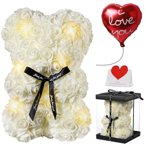 Touloube Rosenbär - Geschenk für Frauen - Rosenblumenbär Rosen Teddybär - Über 250 Blumen auf jedem Rosenbären - Geschenk für Muttertag, Valentinstag, Jubiläum mit Geschenkbox und Liebeskarte