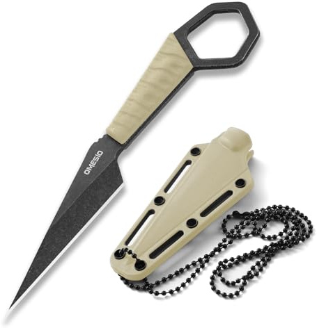 Omesio S-FC06A Couteau De Cou Avec étui, Acier 5CR13MOV, Manche ABS, Couteau EDC,Collier Pour Lame Drop Point, Lame Tranchante Fulltang Pour Hommes Et Femmes, Camping, Randonnée