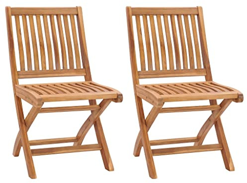 Mandloder Klappbare Gartenstühle 2er-Set aus massivem Teakholz, wetterfest, für Outdoor & Garten, Hochlehner, platzsparend zusammenklappbar, robuste Holzstühle für Terrasse & Balkon