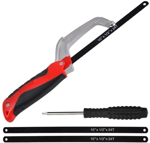 LEONTOOL Mini-Bügelsäge mit 2 Stück 25,4 cm Bi-Metall HSS Klingen Schneidsägen Aluminium kleine Bügelsäge Haushalt Schneidwerkzeug Metallschneider Handsägen geeignet für Kunststoffe, Trockenbau und