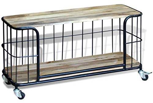 HETFTJN TV-Schrank Lowboard aus massivem Mangoholz 100x40x45 cm mit Rollen Industrial Sideboard Wohnzimmer Fernsehtisch handgefertigt Retro Möbel für Living Room und Schlafzimmer